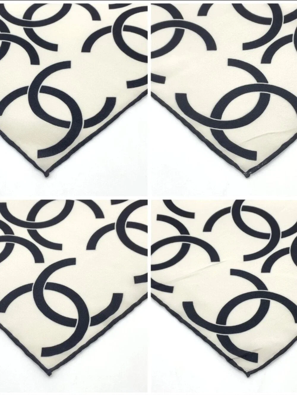 CHANEL Black & White Interlocking CC Silk Scarf